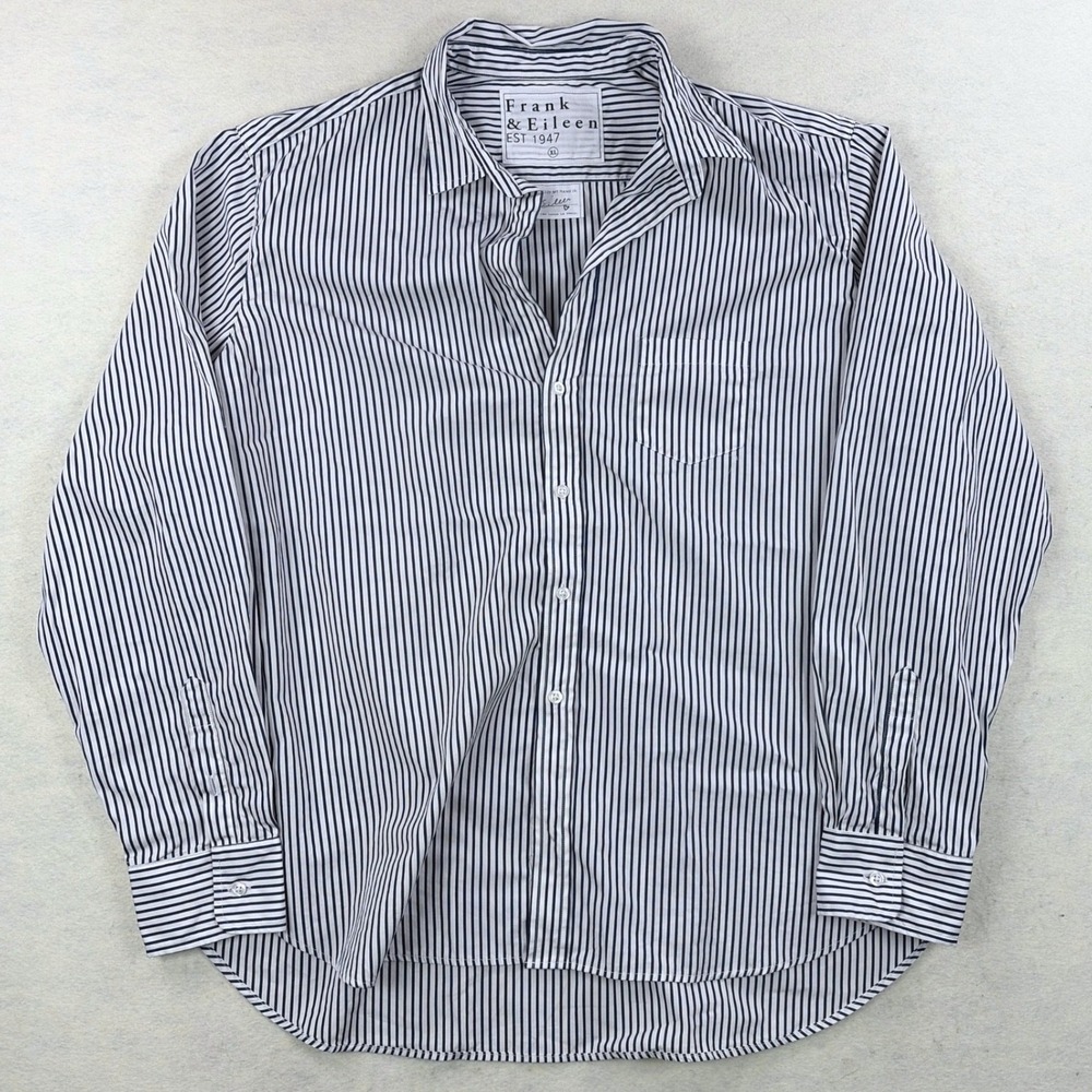 Frank & Eileen Luke Mens XL Navy Blue White Striped Italian Cotton Button Shirt